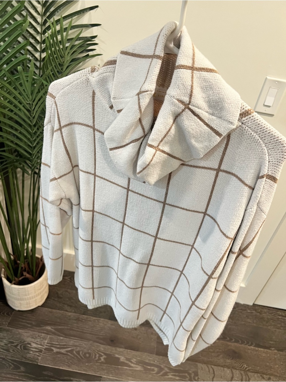 Cream Windowpane Cowl Neck Sweater - Picture 2 of 4